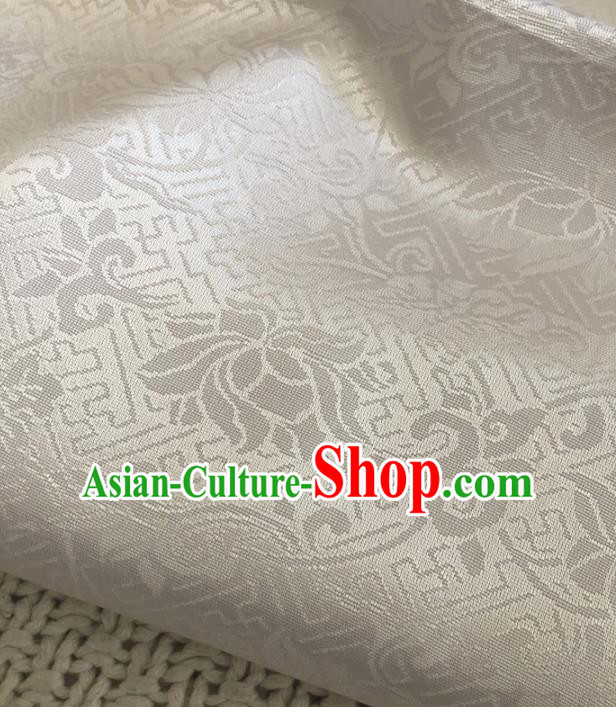 Asian Chinese Classical Scroll Lotus Design Pattern White Brocade Traditional Cheongsam Satin Fabric Tang Suit Silk Material