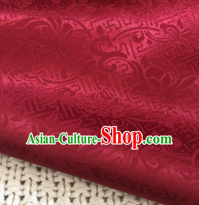 Asian Chinese Classical Scroll Lotus Design Pattern Wine Red Brocade Traditional Cheongsam Satin Fabric Tang Suit Silk Material