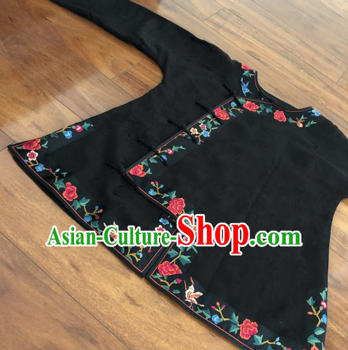 Chinese Traditional Costume National Black Silk Qipao Blouse for Women