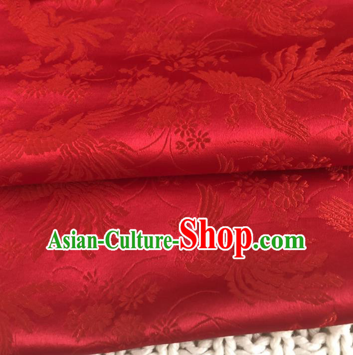 Asian Chinese Classical Phoenix Peony Design Pattern Red Brocade Traditional Cheongsam Satin Fabric Tang Suit Silk Material