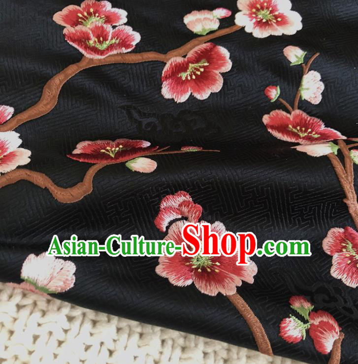 Asian Chinese Classical Plum Blossom Design Pattern Black Brocade Traditional Cheongsam Satin Fabric Tang Suit Silk Material