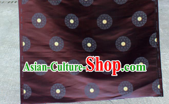 Asian Chinese Classical Round Flowers Design Pattern Brown Brocade Traditional Cheongsam Satin Fabric Tang Suit Silk Material
