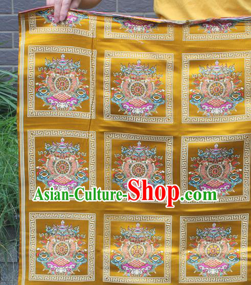 Asian Chinese Classical Religion Pattern Golden Nanjing Brocade Traditional Tibetan Robe Satin Fabric Silk Material
