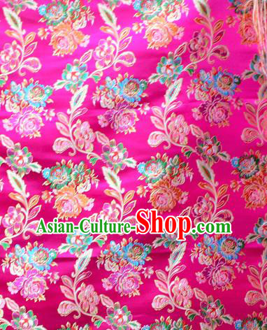 Asian Chinese Classical Peony Flowers Pattern Rosy Nanjing Brocade Traditional Tibetan Robe Satin Fabric Silk Material