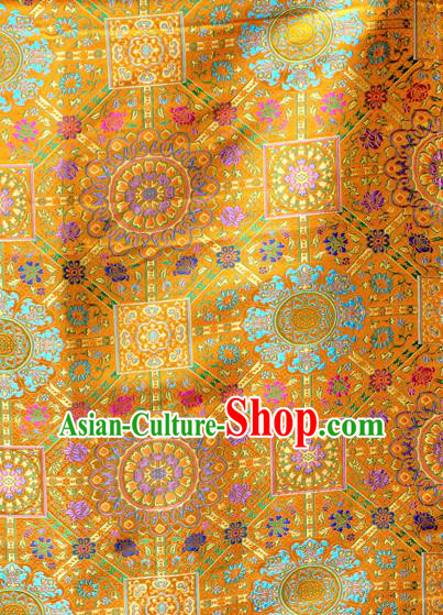 Asian Chinese Classical Buddhism Lotus Pattern Yellow Nanjing Brocade Traditional Tibetan Robe Satin Fabric Silk Material