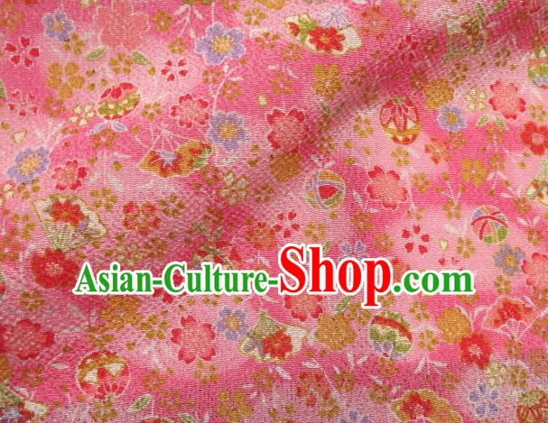Asian Traditional Classical Sakura Fan Pattern Pink Tapestry Satin Brocade Fabric Japanese Kimono Silk Material