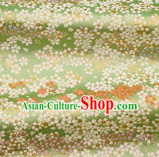 Asian Traditional Classical Sakura Pattern Nishijin Green Brocade Fabric Japanese Kimono Satin Silk Material