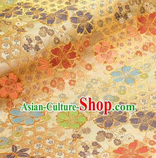 Asian Traditional Classical Sakura Pattern Nishijin Golden Brocade Fabric Japanese Kimono Satin Silk Material