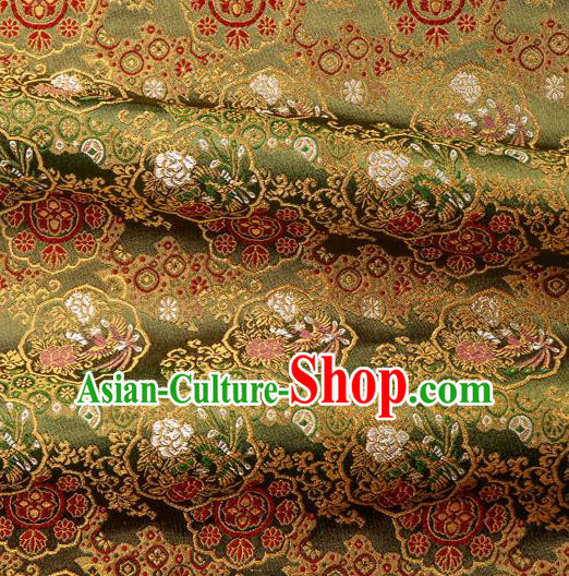 Asian Traditional Classical Phoenix Pattern Nishijin Green Brocade Fabric Japanese Kimono Satin Silk Material