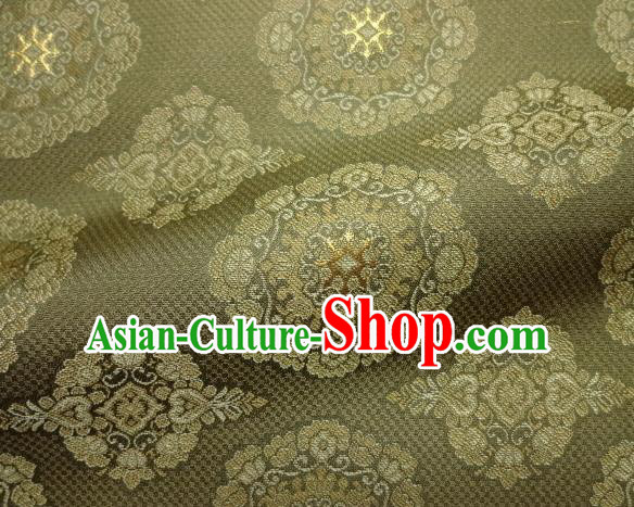Asian Traditional Classical Pattern Olive Green Brocade Fabric Japanese Kimono Satin Silk Material