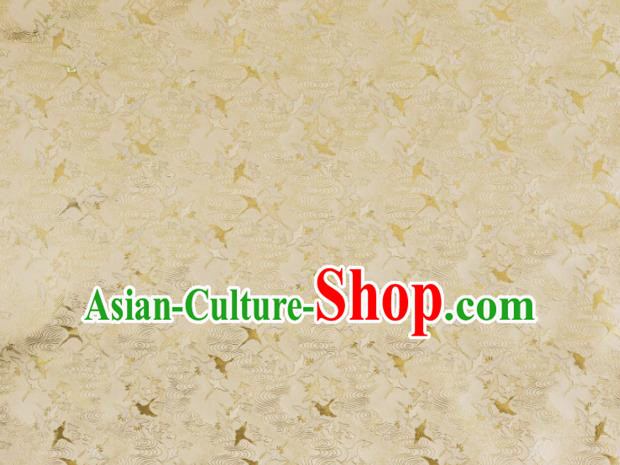 Asian Traditional Classical Crane Pattern White Tapestry Satin Nishijin Brocade Fabric Japanese Kimono Silk Material