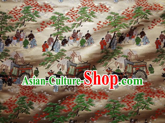 Asian Traditional Classical Genji View Pattern Golden Tapestry Satin Nishijin Brocade Fabric Japanese Kimono Silk Material