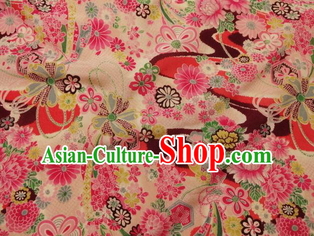 Asian Traditional Classical Flowers Pattern Pink Tapestry Satin Nishijin Brocade Fabric Japanese Kimono Silk Material
