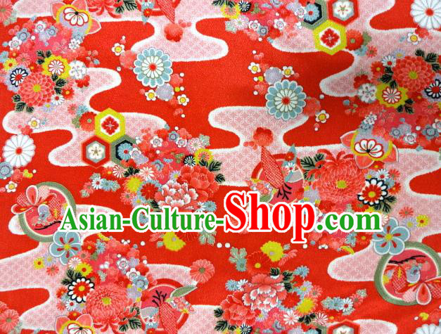 Asian Traditional Classical Chrysanthemum Pattern Pink Tapestry Satin Nishijin Brocade Fabric Japanese Kimono Silk Material