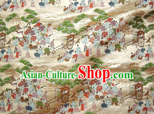 Asian Traditional Classical Sinzone Pattern Golden Tapestry Satin Nishijin Brocade Fabric Japanese Kimono Silk Material