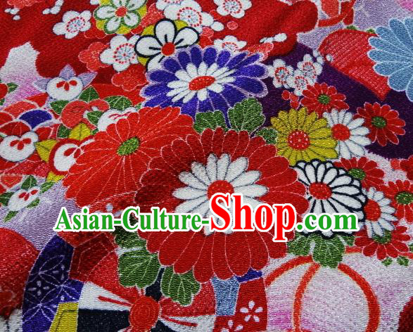 Asian Traditional Classical Pattern Red Tapestry Satin Nishijin Brocade Fabric Japanese Kimono Silk Material