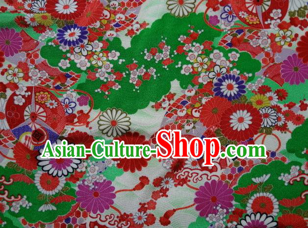 Asian Traditional Classical Pattern Green Tapestry Satin Nishijin Brocade Fabric Japanese Kimono Silk Material