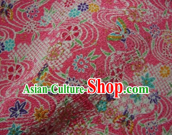 Asian Traditional Classical Maple Leaf Pattern Pink Brocade Tapestry Satin Fabric Japanese Kimono Silk Material