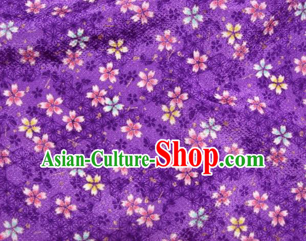 Asian Traditional Kimono Classical Sakura Pattern Purple Brocade Tapestry Satin Fabric Japanese Silk Material