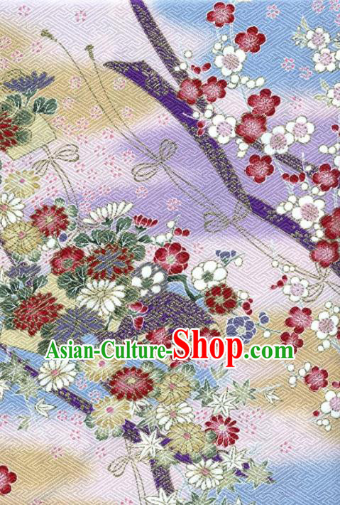 Asian Traditional Kimono Classical Sakura Pattern Light Purple Nishijin Brocade Tapestry Satin Fabric Japanese Silk Material