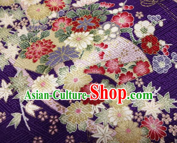 Asian Traditional Kimono Classical Sakura Pattern Deep Purple Nishijin Brocade Tapestry Satin Fabric Japanese Silk Material