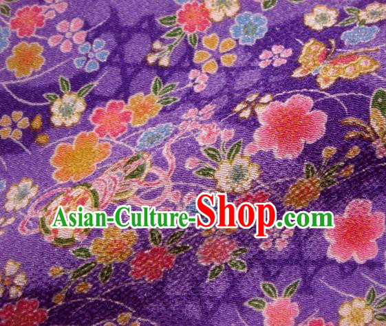 Asian Traditional Classical Butterfly Sakura Pattern Purple Brocade Tapestry Satin Fabric Japanese Kimono Silk Material