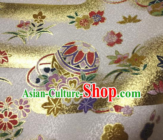 Asian Traditional Kimono Classical Ball Pattern White Brocade Tapestry Satin Fabric Japanese Kyoto Silk Material