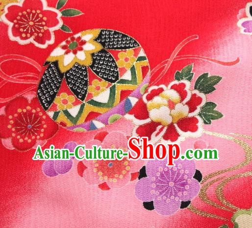 Asian Traditional Kimono Classical Ball Pattern Pink Brocade Tapestry Satin Fabric Japanese Kyoto Silk Material