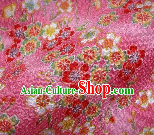 Asian Traditional Classical Sakura Pattern Rosy Brocade Tapestry Satin Fabric Japanese Kimono Silk Material