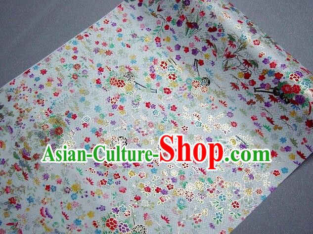 Asian Traditional Kimono Classical Sakura Maple Pattern White Brocade Tapestry Satin Fabric Japanese Kyoto Silk Material