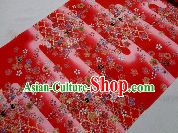 Asian Traditional Kimono Classical Sakura Pattern Red Brocade Tapestry Satin Fabric Japanese Kyoto Silk Material