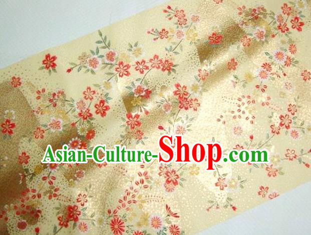Asian Traditional Kimono Classical Sakura Pattern Golden Damask Brocade Tapestry Satin Fabric Japanese Kyoto Silk Material