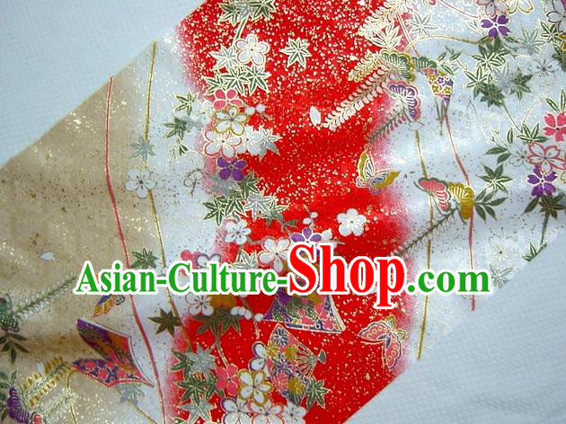 Asian Traditional Kimono Classical Pattern Red Damask Brocade Fabric Japanese Kyoto Tapestry Satin Silk Material