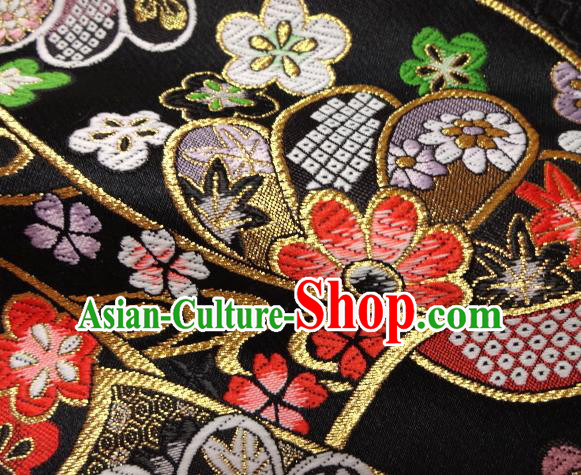 Asian Traditional Baldachin Classical Sakura Maple Pattern Black Brocade Fabric Japanese Kimono Tapestry Satin Silk Material