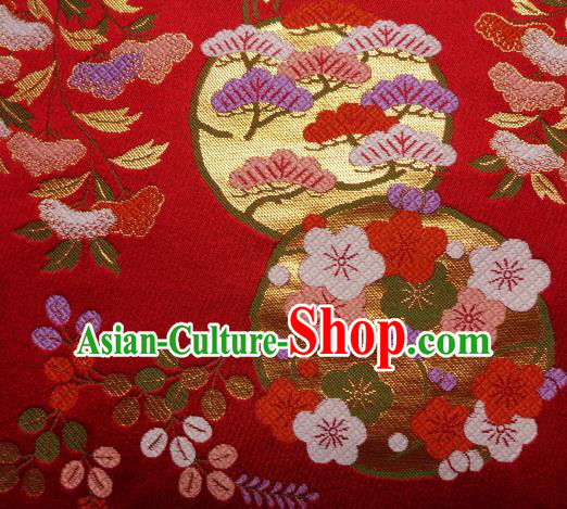 Asian Traditional Baldachin Classical Plum Blossom Pattern Red Brocade Fabric Japanese Kimono Tapestry Satin Silk Material