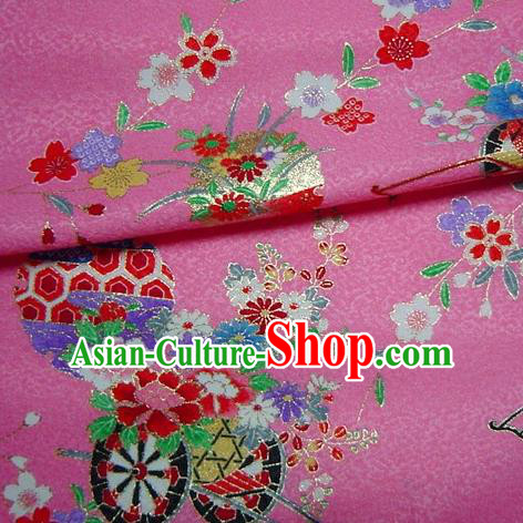 Asian Traditional Kimono Classical Flowers Gharry Pattern Rosy Brocade Tapestry Satin Fabric Japanese Kyoto Silk Material