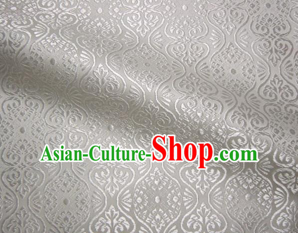Asian Traditional Kyoto Kimono Brocade Classical Pattern White Damask Fabric Japanese Tapestry Satin Silk Material