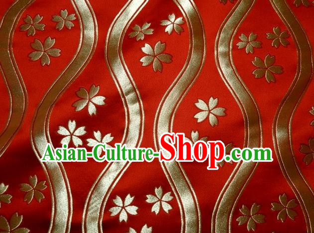 Asian Traditional Kyoto Kimono Classical Sakura Pattern Red Damask Brocade Fabric Japanese Tapestry Satin Silk Material