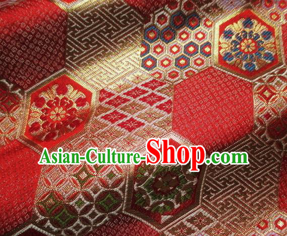 Asian Traditional Kyoto Kimono Red Brocade Classical Pattern Damask Fabric Japanese Tapestry Satin Silk Material