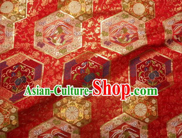 Asian Traditional Kyoto Kimono Red Brocade Classical Phoenix Pattern Damask Fabric Japanese Tapestry Satin Silk Material