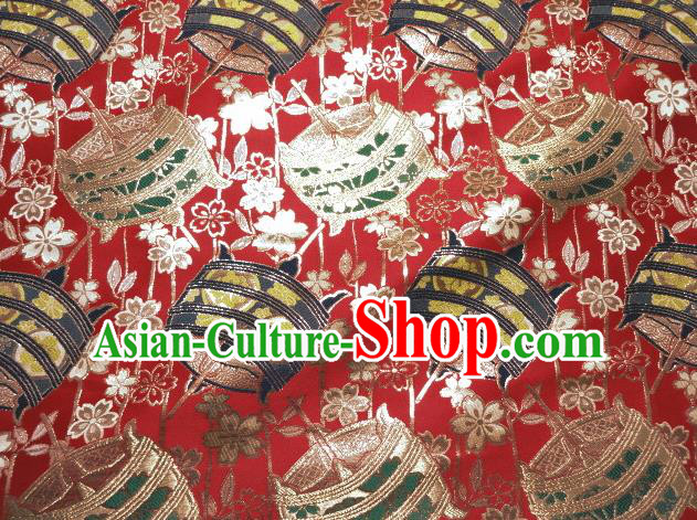 Asian Traditional Kyoto Kimono Brocade Classical Pattern Red Damask Fabric Japanese Tapestry Satin Silk Material