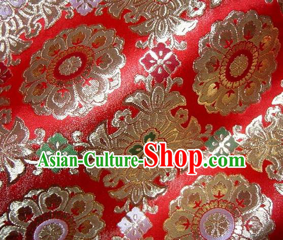 Asian Traditional Classical Pattern Red Damask Brocade Fabric Japanese Kimono Tapestry Satin Silk Material