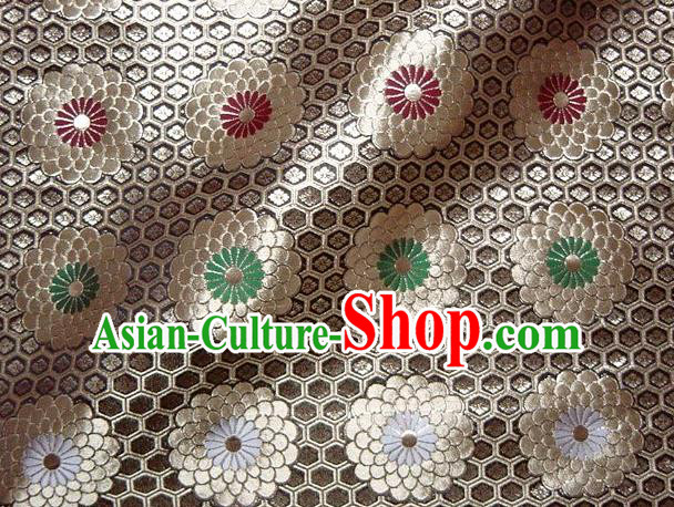 Asian Traditional Classical Chrysanthemum Pattern Black Damask Brocade Fabric Japanese Kimono Tapestry Satin Silk Material