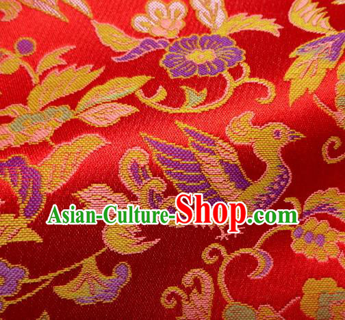 Asian Traditional Baldachin Classical Phoenix Pattern Red Brocade Fabric Japanese Kimono Tapestry Satin Silk Material