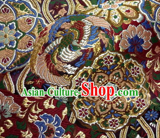 Asian Traditional Baldachin Classical Phoenix Pattern Black Brocade Fabric Japanese Kimono Tapestry Satin Silk Material