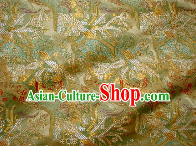Asian Japanese Traditional Brocade Classical Phoenix Pattern Green Baldachin Fabric Kimono Tapestry Satin Silk Material