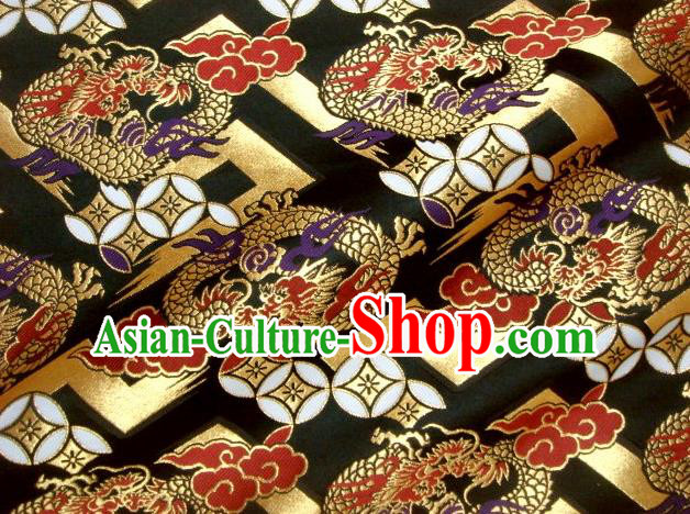 Asian Traditional Baldachin Classical Fire Dragon Pattern Black Brocade Fabric Japanese Kimono Tapestry Satin Silk Material