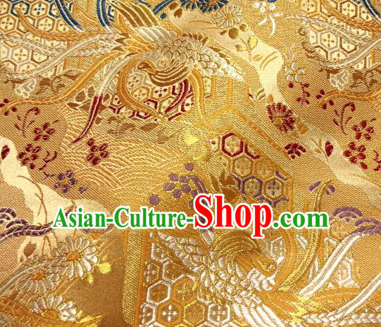 Asian Japanese Traditional Brocade Classical Colorful Phoenix Pattern Golden Baldachin Fabric Kimono Tapestry Satin Silk Material