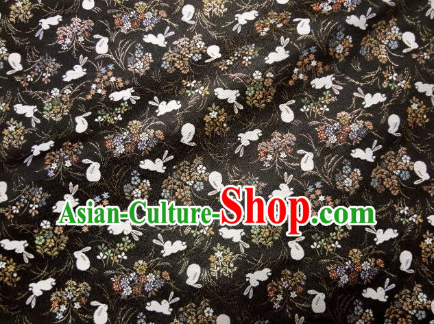 Asian Japanese Traditional Brocade Classical Rabbit Pattern Black Baldachin Fabric Kimono Tapestry Satin Silk Material