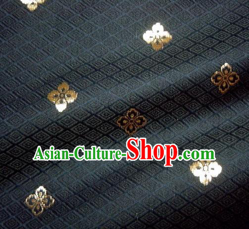 Asian Traditional Japanese Kimono Classical Flowers Pattern Navy Brocade Tapestry Satin Fabric Baldachin Silk Material